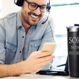Black 20oz stainless steel travel mug tumbler with funny sarcastic print, BPA-free lid, by Momocici - view 5