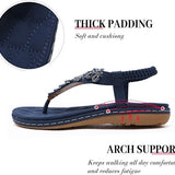 Women's navy blue flat thong sandals with hand-stitched rhinestone T-strap and elastic sling-back, boho rhinestone sandals - view 4