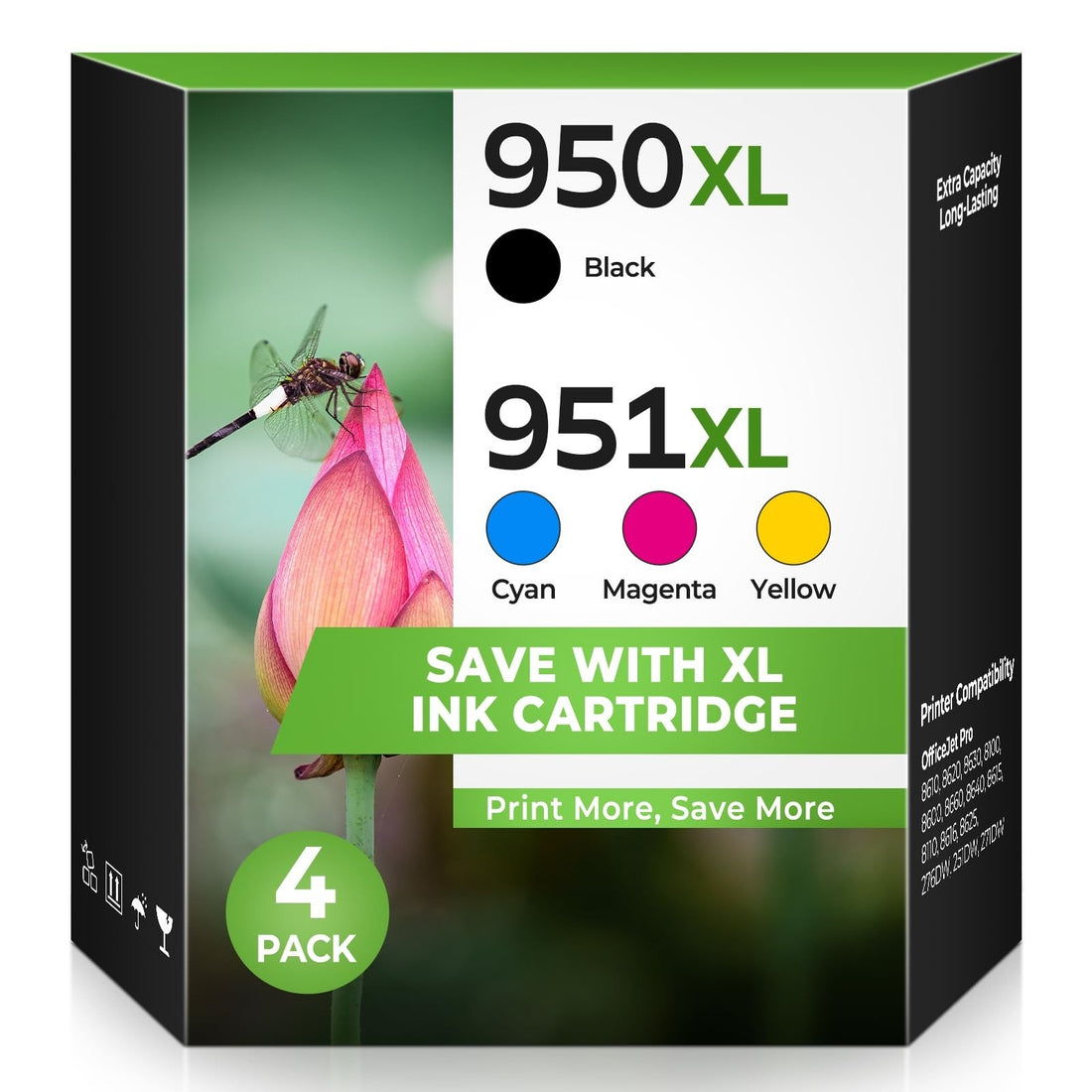 Four compatible ink cartridges — black 950XL, cyan, magenta, yellow 951XL — for HP OfficeJet Pro 8600 8610 8620 8630