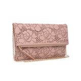 Urban Expressions natural vegan leather locket clutch bag with laser-cut floral front flap and gold detachable chain strap - view 6