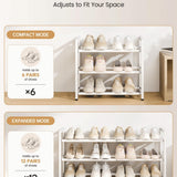 Bumusty 3-Tier Expandable Metal Shoe Rack – Adjustable 18–33 Inches, White — view 5 of 7