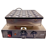 VEVOR silver stainless steel 25-mold mini pancake maker with round non-stick cooking surface and temperature control knob