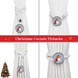 Two beige cotton rope Christmas curtain tiebacks with Santa Claus patterns, 16.4 inches, laid flat on white surface - view 4