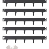 Five black powder-coated steel landscape edging panels arranged in a garden bed border, VEVOR 39x3 inch bendable design