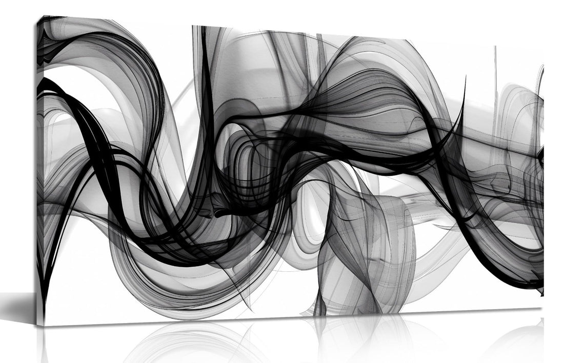 Black and white abstract smoke canvas wall art 40x20 inches in gallery wrap style on lightweight wood frame