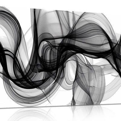 Black and white abstract smoke canvas wall art 40x20 inches in gallery wrap style on lightweight wood frame