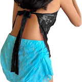 GiiGibov Y2K Lace Cami Crop Top Backless Ruched Bustier Black Size S — view 4 of 5