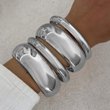 Bowdcvy Chunky Silver Bangle Bracelets – Set of 3 Wide Cuff Stackable — view 3 of 7