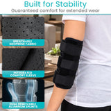 VIVE black neoprene elbow splint brace with dual aluminum supports and three adjustable straps for cubital tunnel relief - view 7