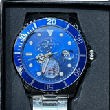 Devaco men's round blue dial stainless steel quartz analog wristwatch with silver bracelet and date display - view 3
