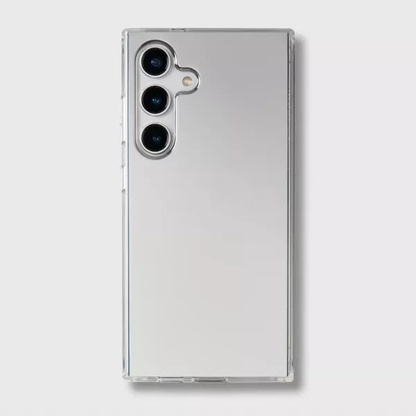 Heyday slim mirror finish protective case for Samsung Galaxy S24 in silver glossy reflective hard shell cover