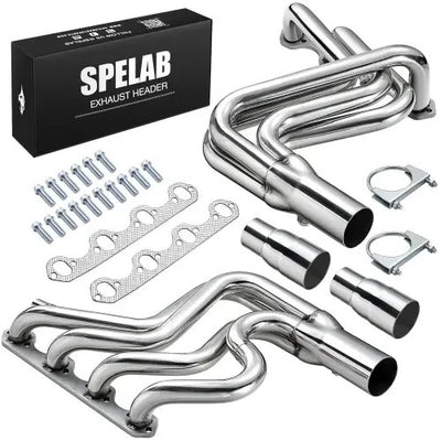 SPELAB EH28140 mirror-polished T304 stainless steel exhaust header with 8-2-1 mandrel bent piping for Ford F150 5.8L V8