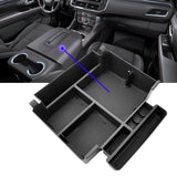 Black ABS plastic sliding center console organizer tray with multiple compartments and non-slip rubber pads for 2021-2026 Tahoe Suburban Yukon - view 5