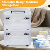 Clear extra large 20-quart medicine storage box with wheels, open side doors, and two removable organizer trays visible inside - view 7