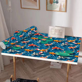 Six square fish in water self-adhesive vinyl wall decals in blue, each 15.74x15.74 inches, shown applied to a wall - view 6