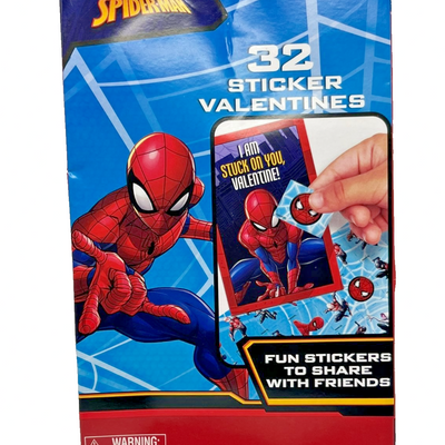 Marvel Spider-Man Valentine's Day sticker card 32-pack set with multicolor superhero artwork, factory sealed packaging