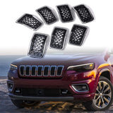 Seven-piece black honeycomb mesh grille insert set with chrome trim for 2019-2023 Jeep Cherokee front bumper - view 2