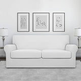 Easy-Going snow white 3-piece stretch fleece loveseat slipcover fitted over a two-seat sofa with separate cushion covers