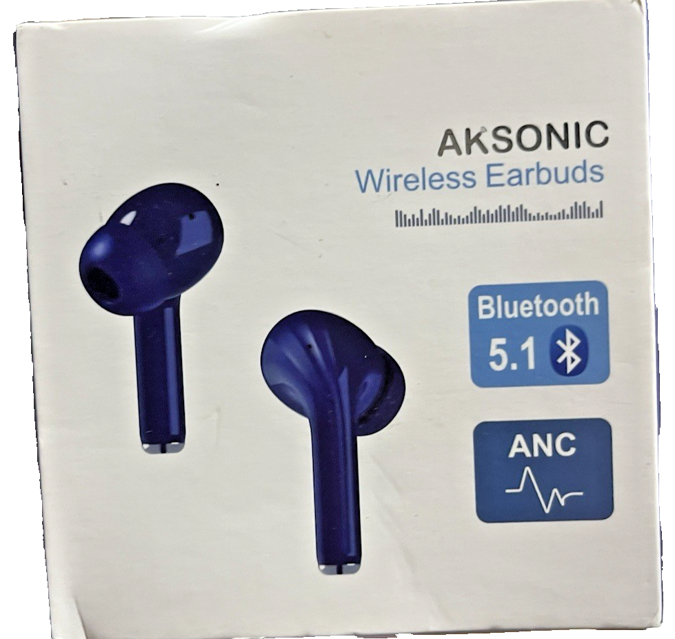 AKSONIC Navy true wireless in-ear earbuds with wireless charging case, active noise cancellation, Bluetooth 5.1