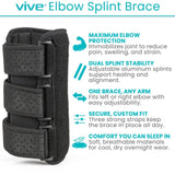 VIVE black neoprene elbow splint brace with dual aluminum supports and three adjustable straps for cubital tunnel relief - view 2