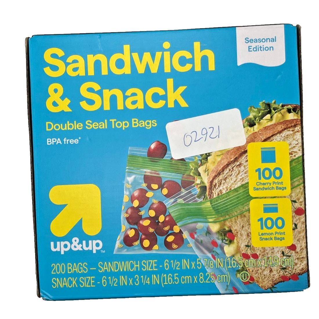 Up&Up clear double seal sandwich snack storage bags 200 count box, 6.5x5.8 inches, BPA-free plastic