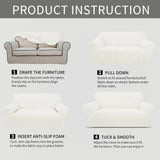 Cream check jacquard stretch slipcover fitted snugly over a single-seat armchair with elastic anti-slip base - view 6
