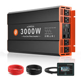 Homkeep 3000W pure sine wave power inverter in red aluminum housing with dual fans, AC outlets, USB and USB-C ports