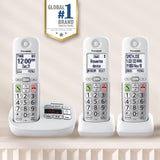 Panasonic KX-TGU433W white cordless phone system with 3 handsets featuring large display and big buttons - view 2
