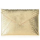 SKINN metallic gold faux python embossed envelope clutch bag 8x5.5 inches with snap closure and red interior lining