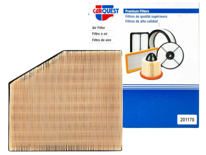 Two Carquest 201170 premium replacement air filters in packaging for BMW 545i 550i 645Ci 650i models