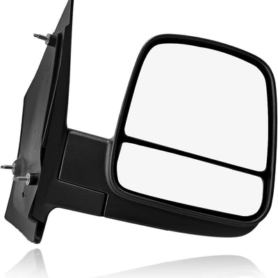 PM Auto textured black right passenger side manual foldaway mirror with dual-glass head for 2008-2021 Chevy Express van
