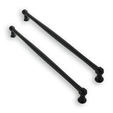Ten matte black zinc alloy oval bar cabinet pulls with 10-inch center-to-center spacing arranged on a white surface
