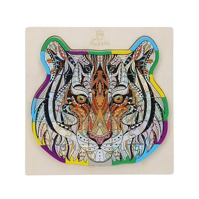 HOGYBERK wooden tiger puzzle with colorful hardwood pieces and storage box, 8.86 by 8.66 inches, for toddlers ages 3 to 5
