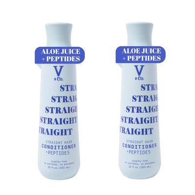 Two 12oz bottles of V&Co. Straight Hair Peptide Conditioner with aloe, sulfate-free formula for frizz control
