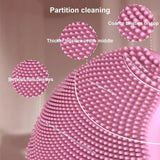 Pink Farsaw silicone facial cleansing brush with heated eye massager attachment, USB rechargeable, waterproof design - view 3