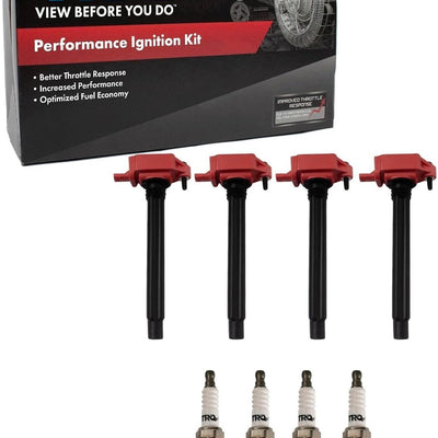 TRQ 8-piece ignition coil and iridium spark plug kit including 4 coils and 4 plugs for Jeep Cherokee and Dodge Dart