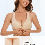 Upushall beige seamless racerback push-up bra with front clasp closure and thick padded cups, size 36B - view 3