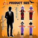 Two 31.5-inch sitting skull scarecrow Halloween figurines in colorful costumes for outdoor garden and porch decor - view 4