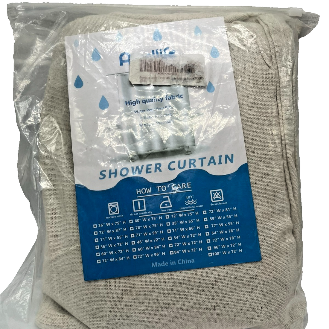 Awellife white semi-sheer linen blend shower curtain 72x78 inches hanging from grommet top rod in farmhouse bathroom