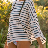 REDMORE women's red oversized striped crewneck long sleeve poncho knit pullover sweater with loose relaxed fit - view 2
