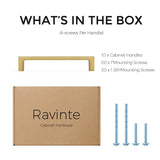 Ten Ravinte square brushed brass gold cabinet drawer pulls with 5-inch center-to-center spacing on white background - view 6