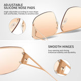 Oversized rimless aviator sunglasses in beige with rhinestone-embellished metal temples and UV400 tinted lenses, unisex style - view 2
