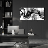 Black and white abstract smoke canvas wall art 40x20 inches in gallery wrap style on lightweight wood frame - view 2