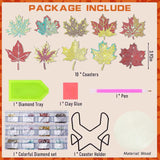 Belors 10-piece fall maple leaf diamond art coaster kit with 8 wood coasters, wooden holder, pen, tray, and colorful diamond beads - view 5
