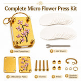 Blue metal mini flower press keychain kit shown with 20 specimen papers and 2 embossing plates, measuring 1.96x1.38 inches - view 3
