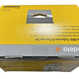 Six Medela 5oz clear breast milk storage bottles with yellow lids showing ounce and milliliter measurement markers - view 3