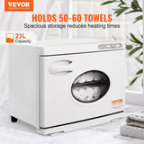 VEVOR RTD-23A white 23L hot towel warmer cabinet with UV sanitizing light open door showing interior racks - view 8