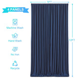 Four navy blue silky backdrop curtain panels 5x12 feet hung on a rod, showing smooth wrinkle-free drape for wedding or photo booth use - view 7