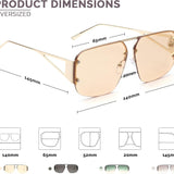 Oversized rimless aviator sunglasses in beige with rhinestone-embellished metal temples and UV400 tinted lenses, unisex style - view 3