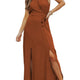 Duigluw High Neck Halter Chiffon Midi Dress – Brown Side Slit